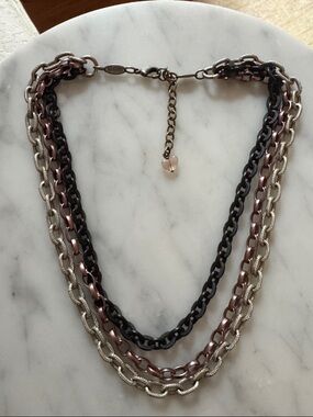 Sabika Three-Tone Layered Chain Necklace in Black, Pink & Lt Gold